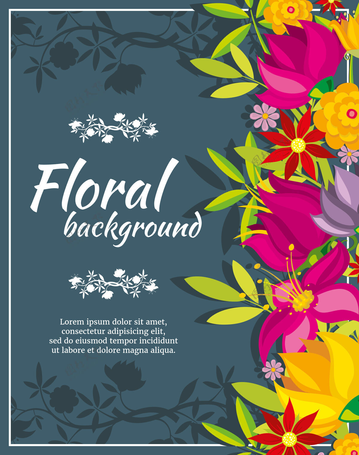花瓣抽象春季海报模板与鲜花收藏艺术家花束