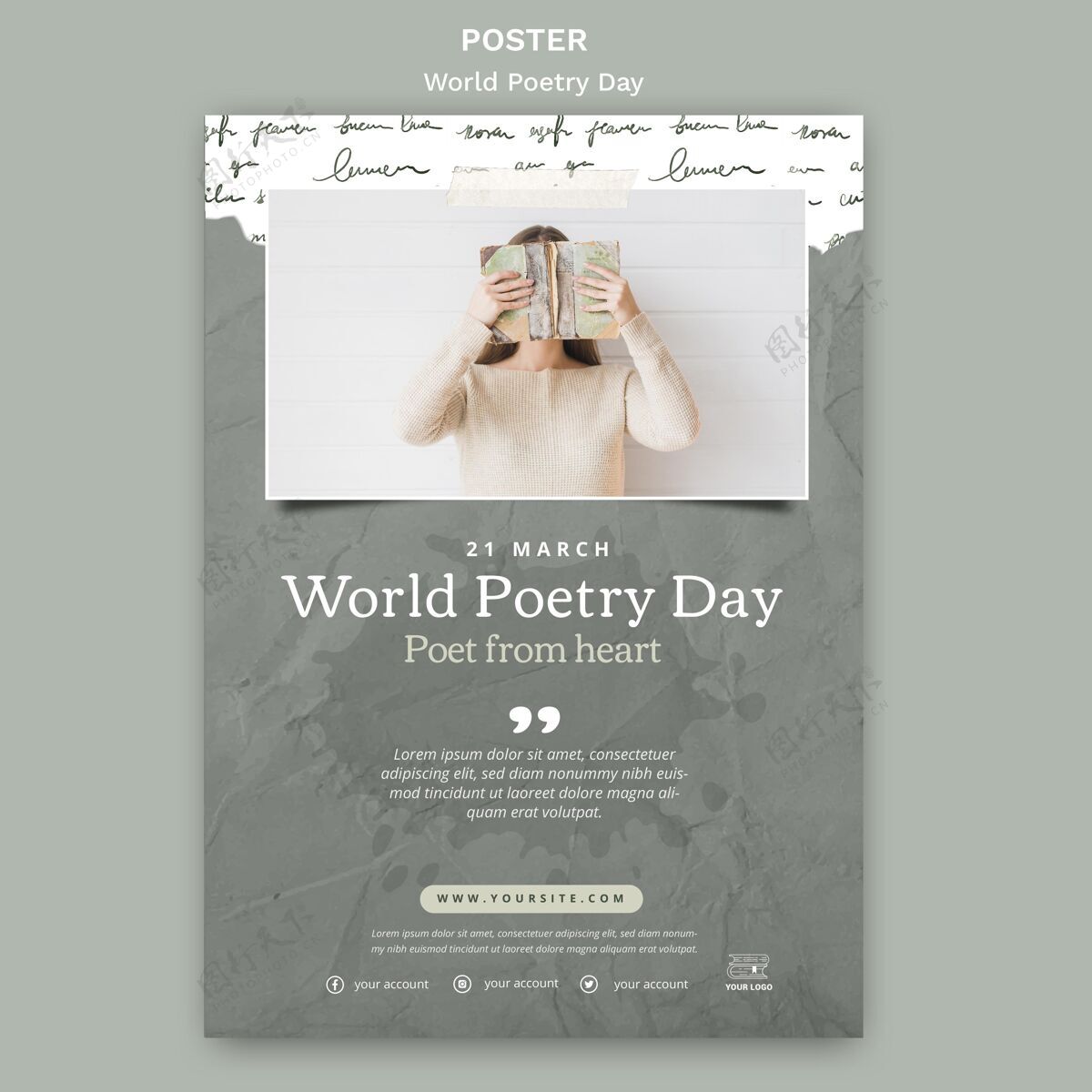 海报世界诗歌日活动海报模板附照片诗歌印刷模板文学