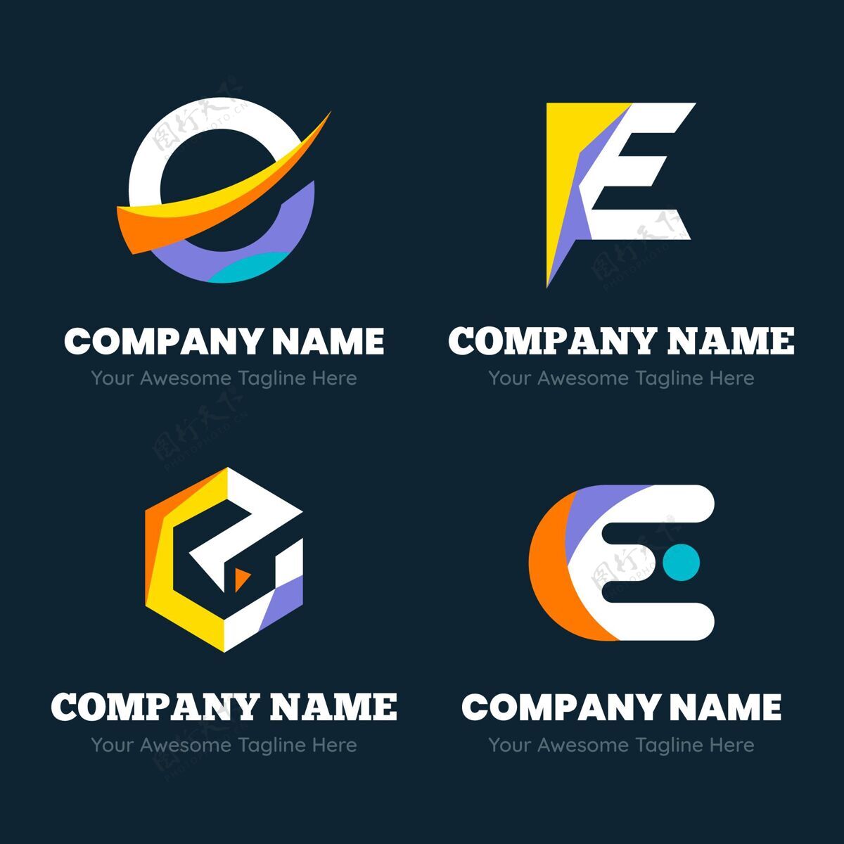 Business收集平面e标志模板BrandidentityCompany