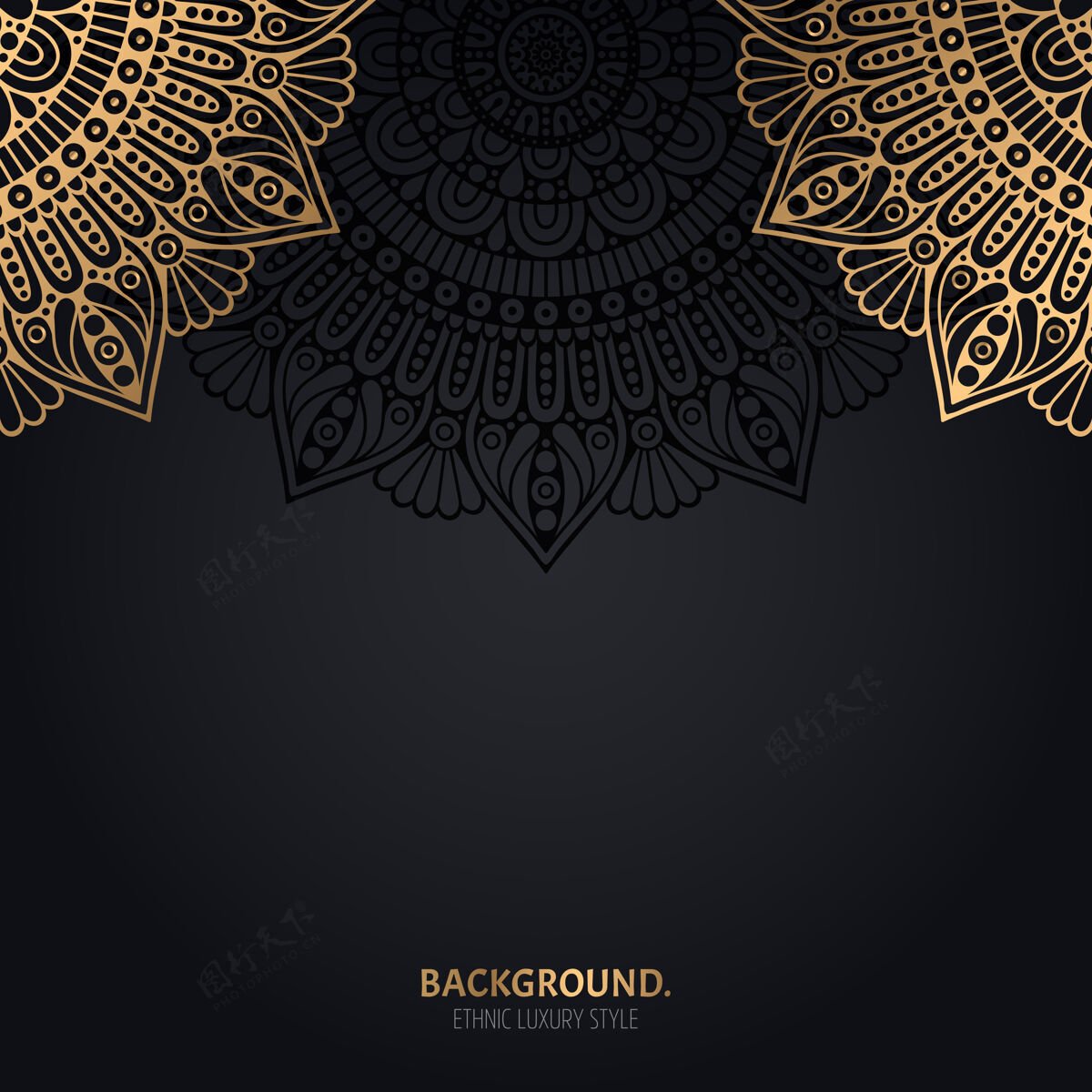 东方伊斯兰黑色背景 金色曼荼罗装饰框架复古螺旋
