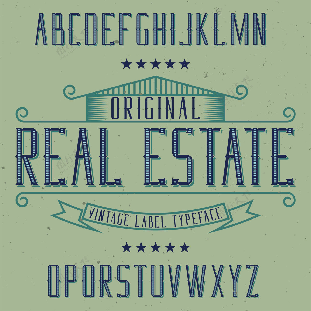 纹理复古标签字体命名房地产字体Typescript标签