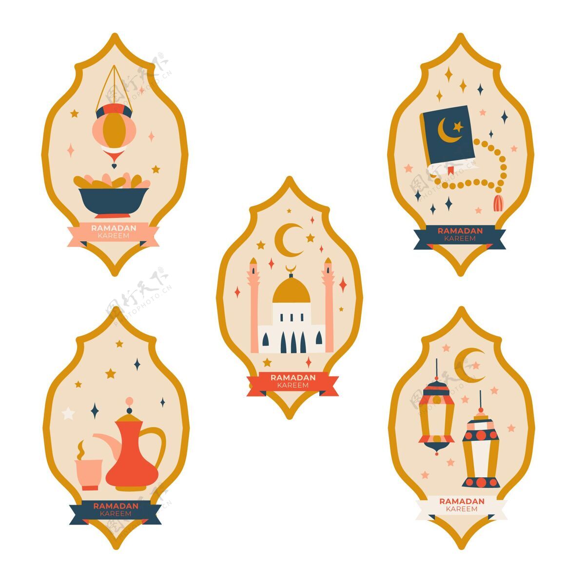 斋月手绘斋月徽章收藏传统标签伊斯兰教
