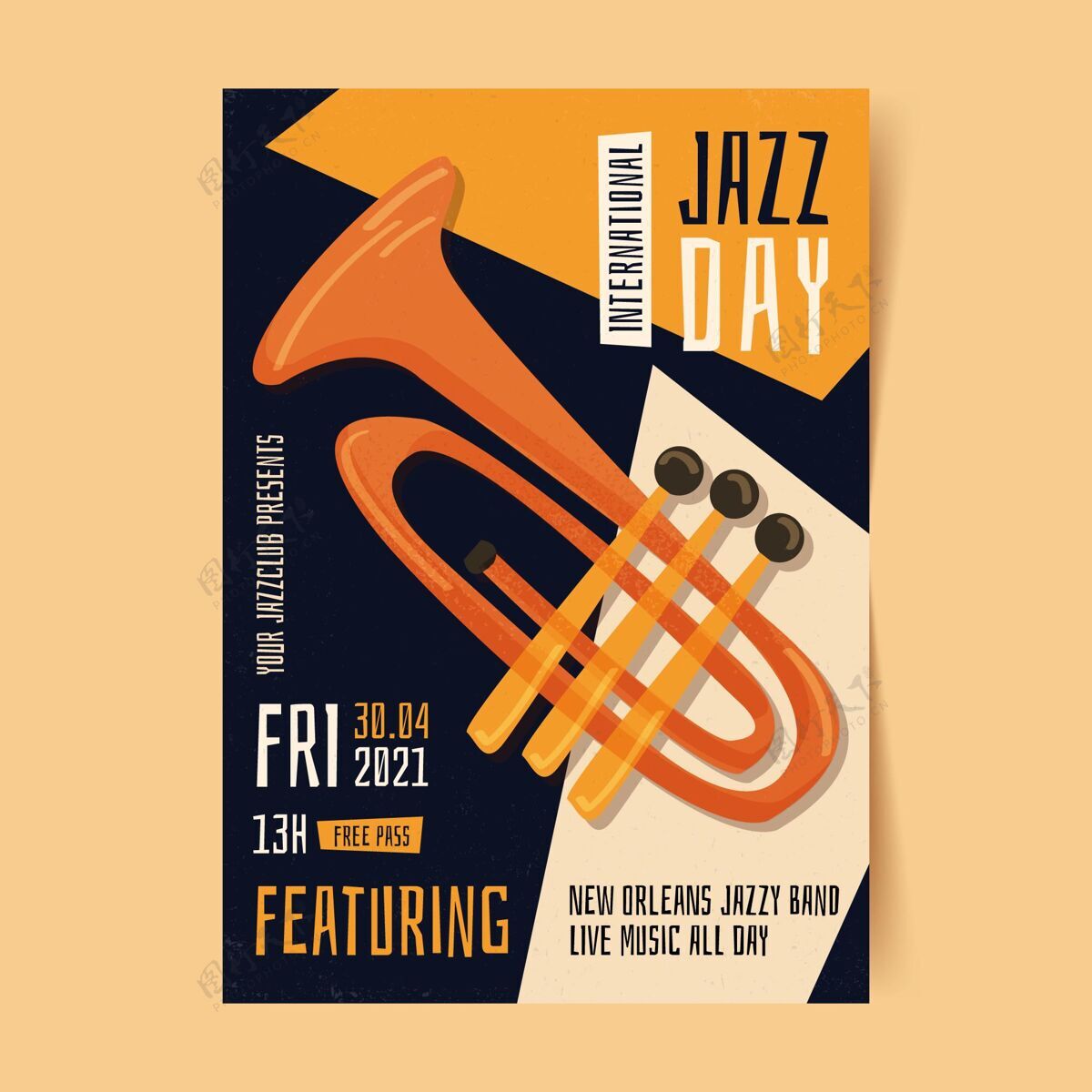 文化有机平面国际爵士日垂直海报模板音乐会国际爵士乐日爵士乐音乐会