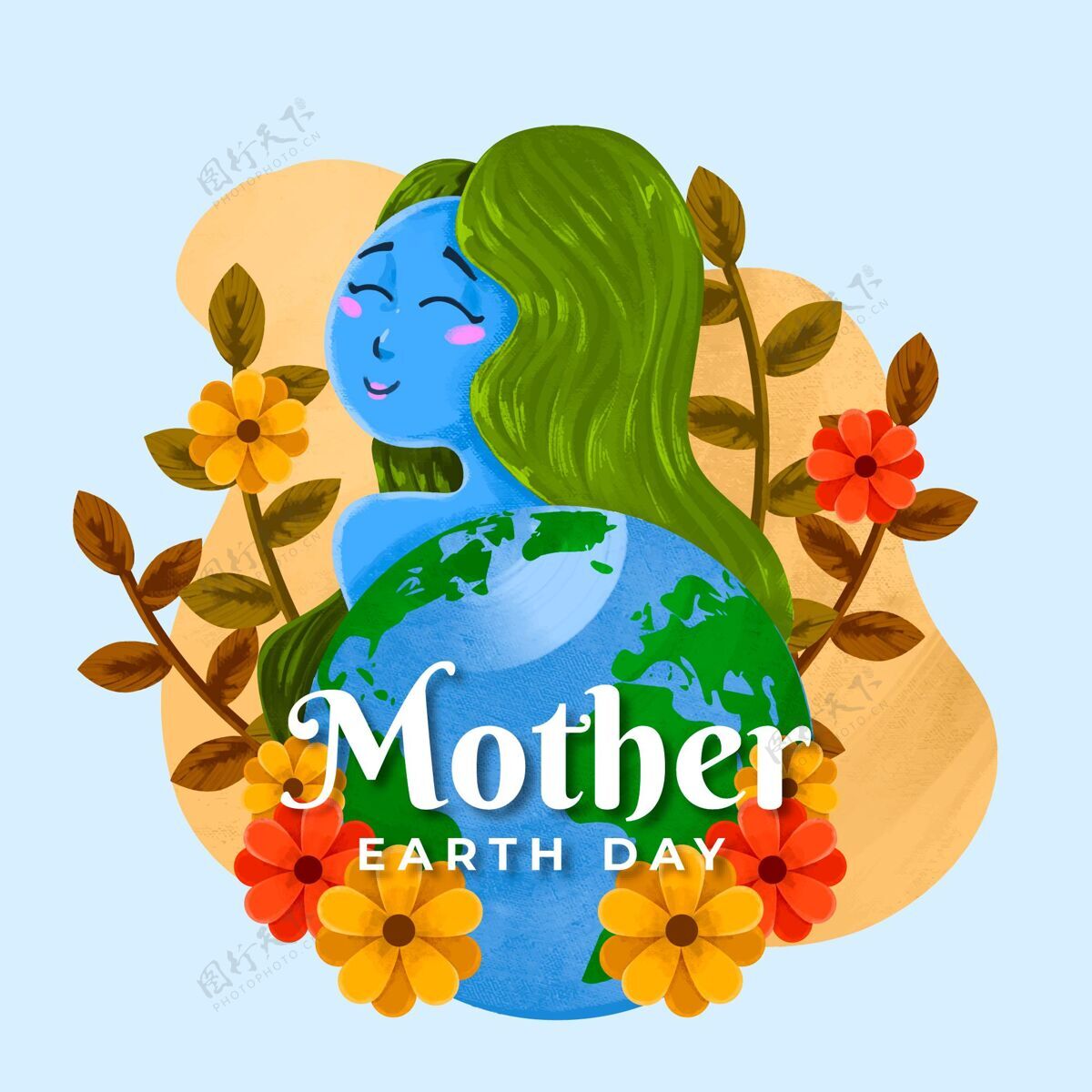 地球水彩地球母亲日插画全球行星动物