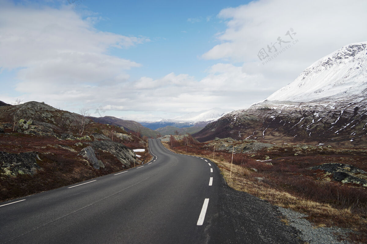 冬天挪威美丽的景色雪峡湾公路