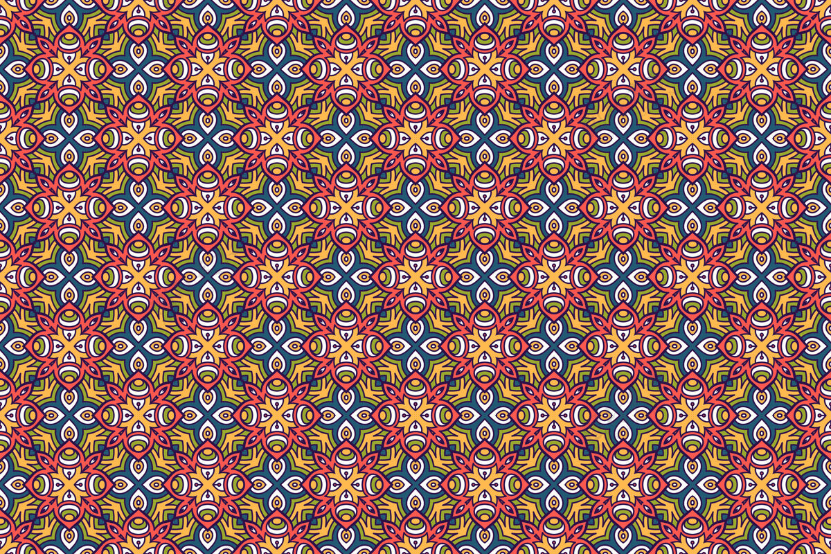 佩斯利几何无缝图案 圆形元素花卉抽象曼荼罗