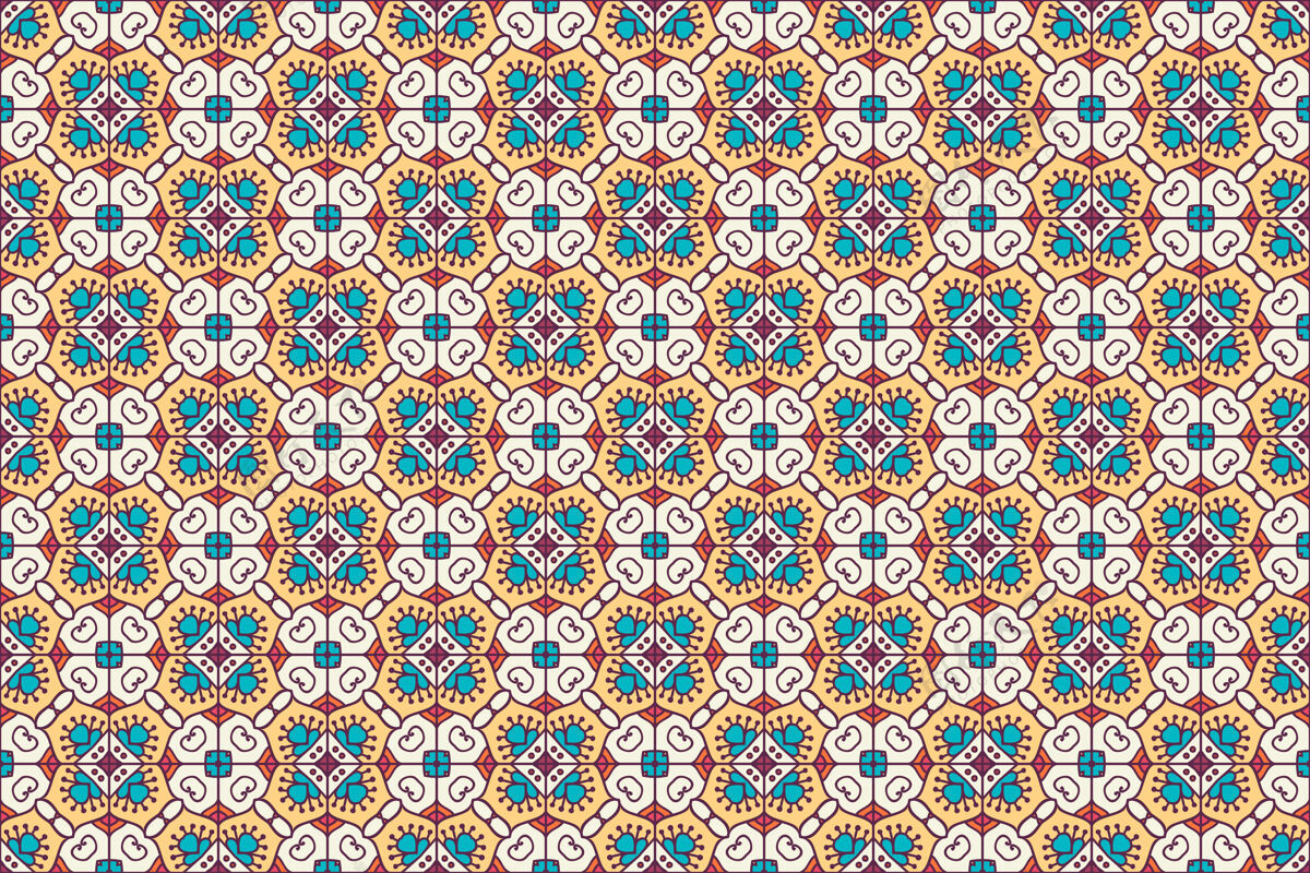 瓷砖无缝图案复古装饰瓷砖平面壁纸阿拉伯