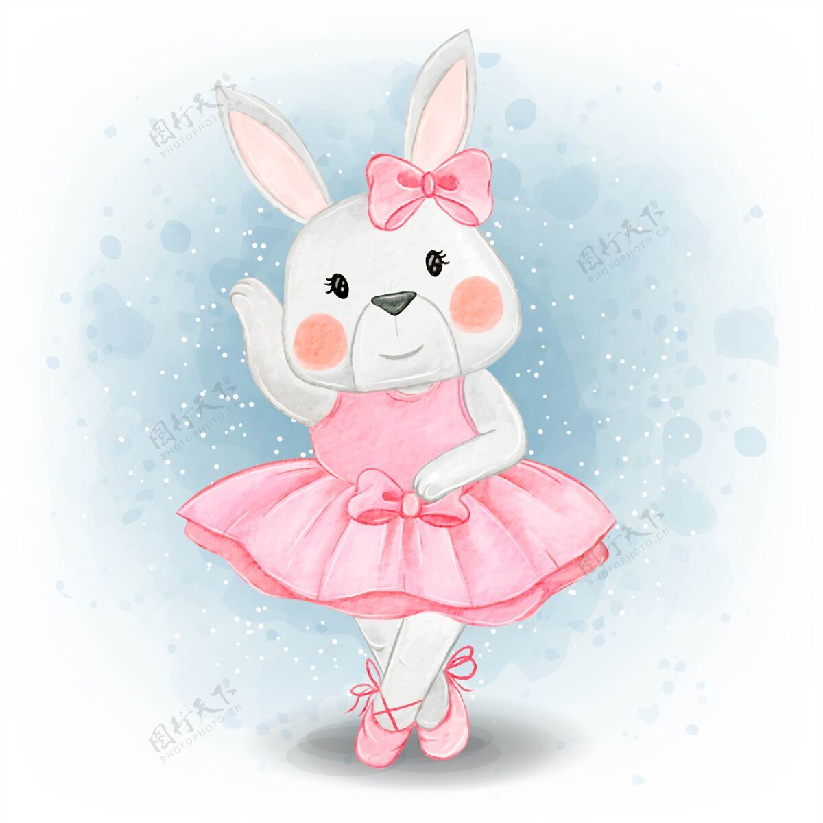 绘画可爱的兔子跳芭蕾舞水彩画舞蹈甜美水彩画