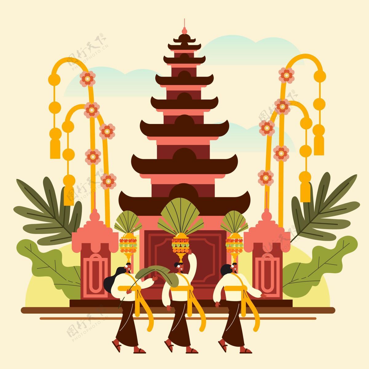 仪式平面加隆安图插图宗教巴厘岛