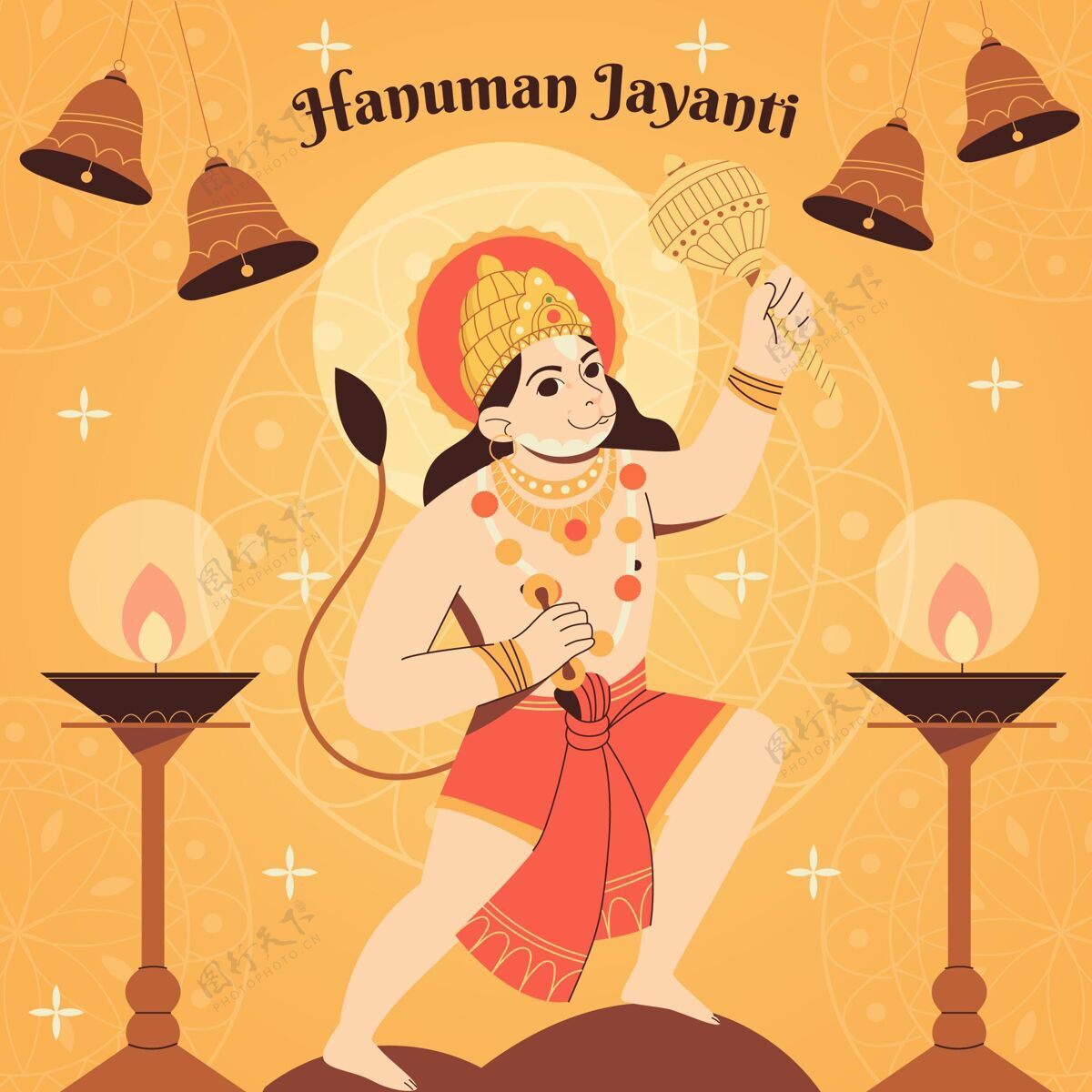庆祝手绘hanumanjayanti插图纪念印度教印度