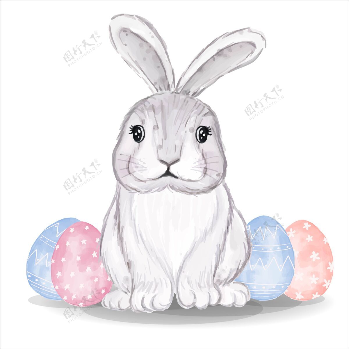 可爱粉色和蓝色蛋的水彩画兔子蛋兔子复活节兔子
