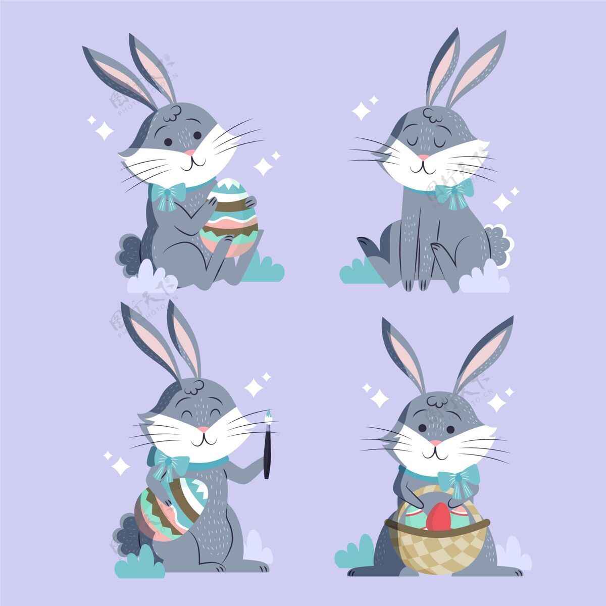 设置手绘复活节兔子系列插图分类节日