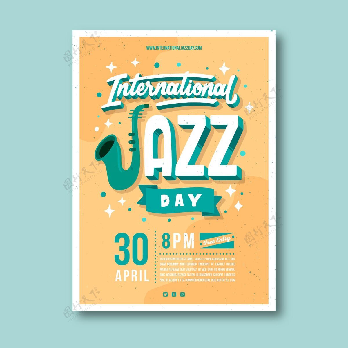 爵士乐日手绘国际爵士日海报模板音乐节节日萨克斯管