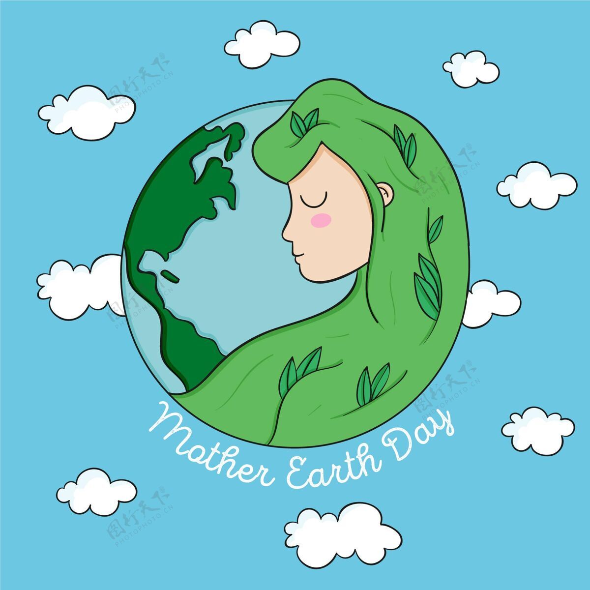 自然手绘地球母亲节插图国际全球生态系统