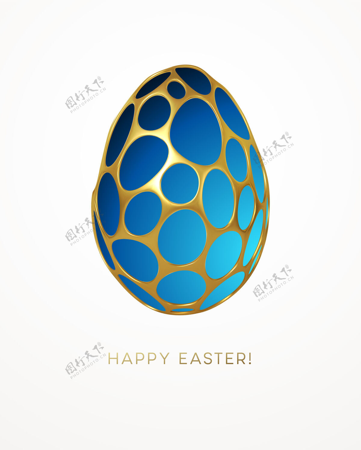 彩蛋复活节贺卡与一个在一个金色的有机现实三维网格图案复活节彩蛋的形象珠宝装饰豪华装饰品矢量插图eps10光泽形状抽象