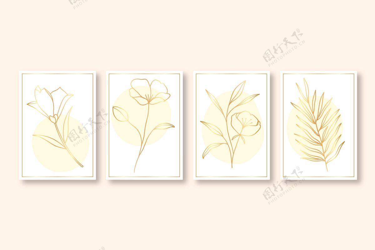 黄金金色植物封面系列自然设置花卉