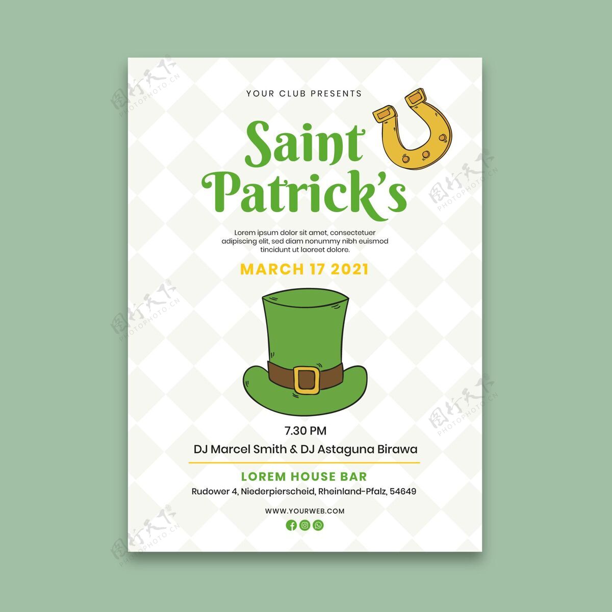 圣帕特里克日手绘圣帕特里克节垂直海报？模板圣帕特里克准备打印爱尔兰