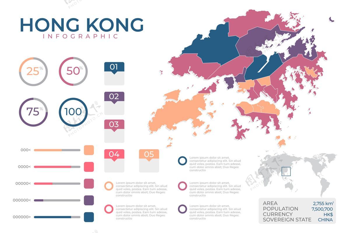 图形香港地图信息图形模板地图地形平面设计