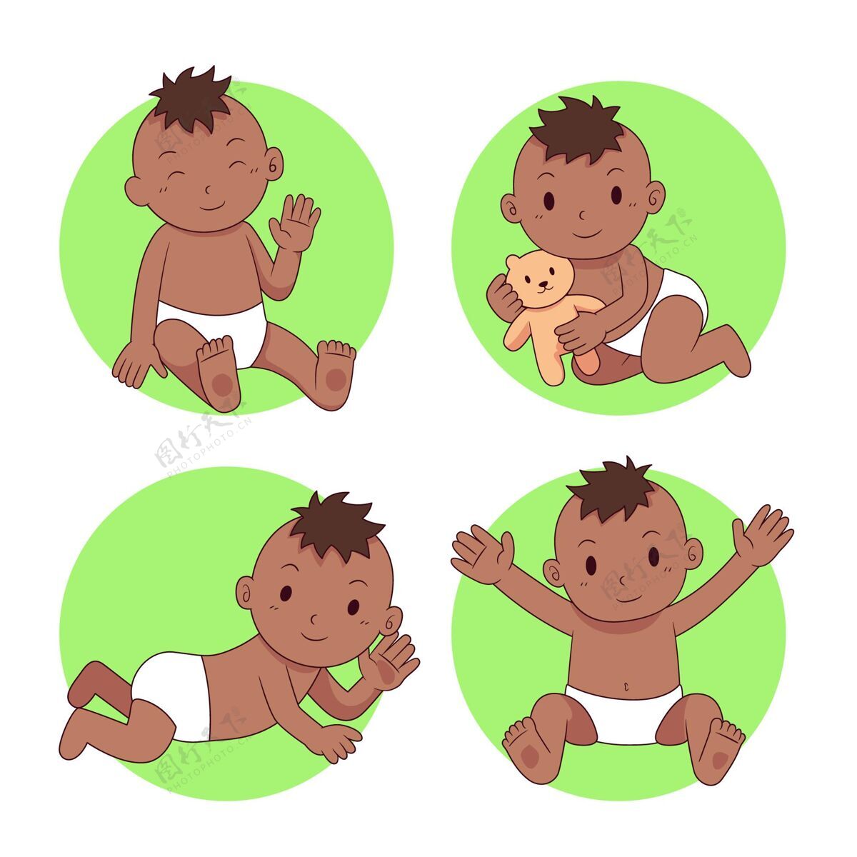 卡通卡通黑宝贝系列婴儿黑色非洲裔美国人