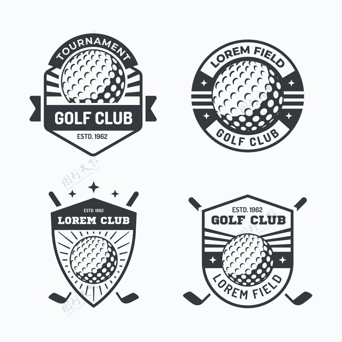 包装高尔夫标志收集在平面设计游戏商标标志