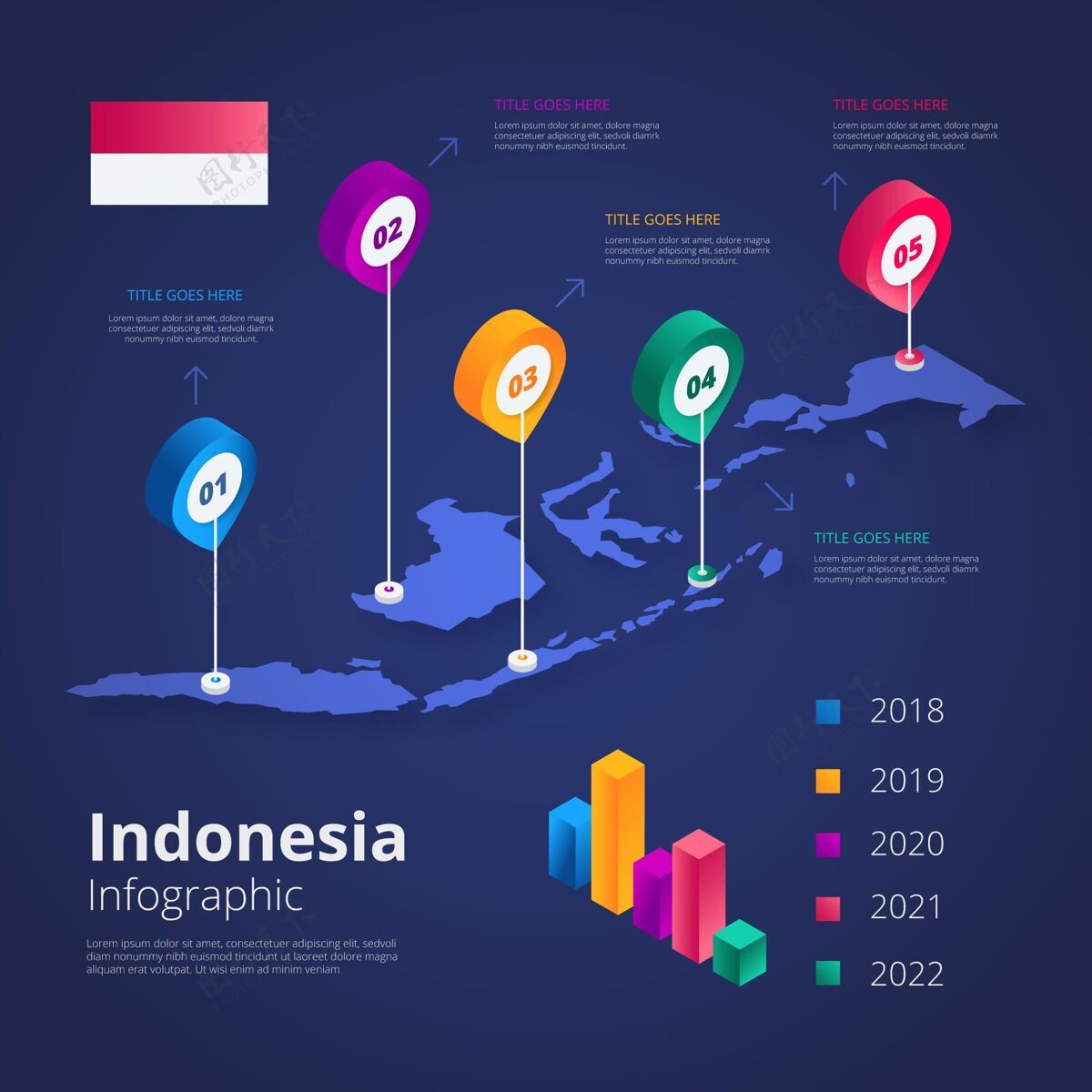 地图信息图等轴测印尼地图信息图形模板过程印度尼西亚信息
