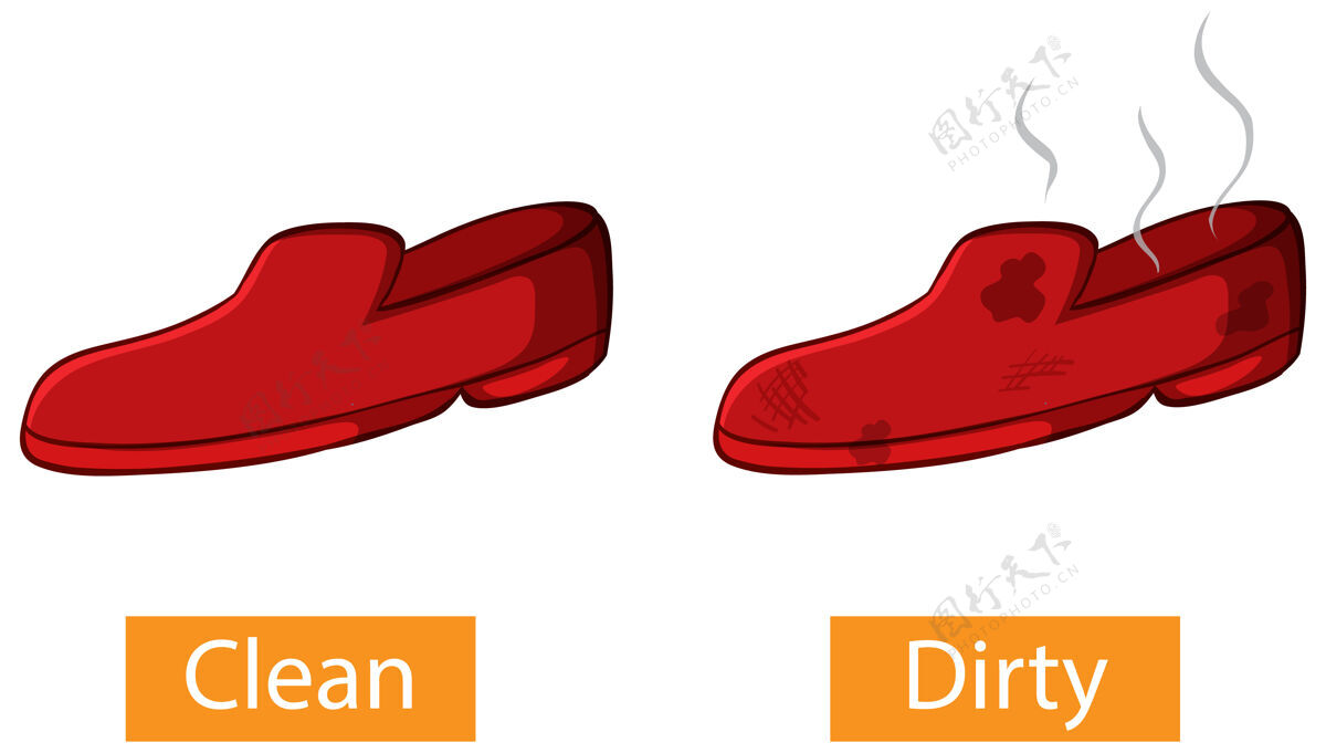 鞋子相反的形容词用干净和肮脏的词教育单词卡物体
