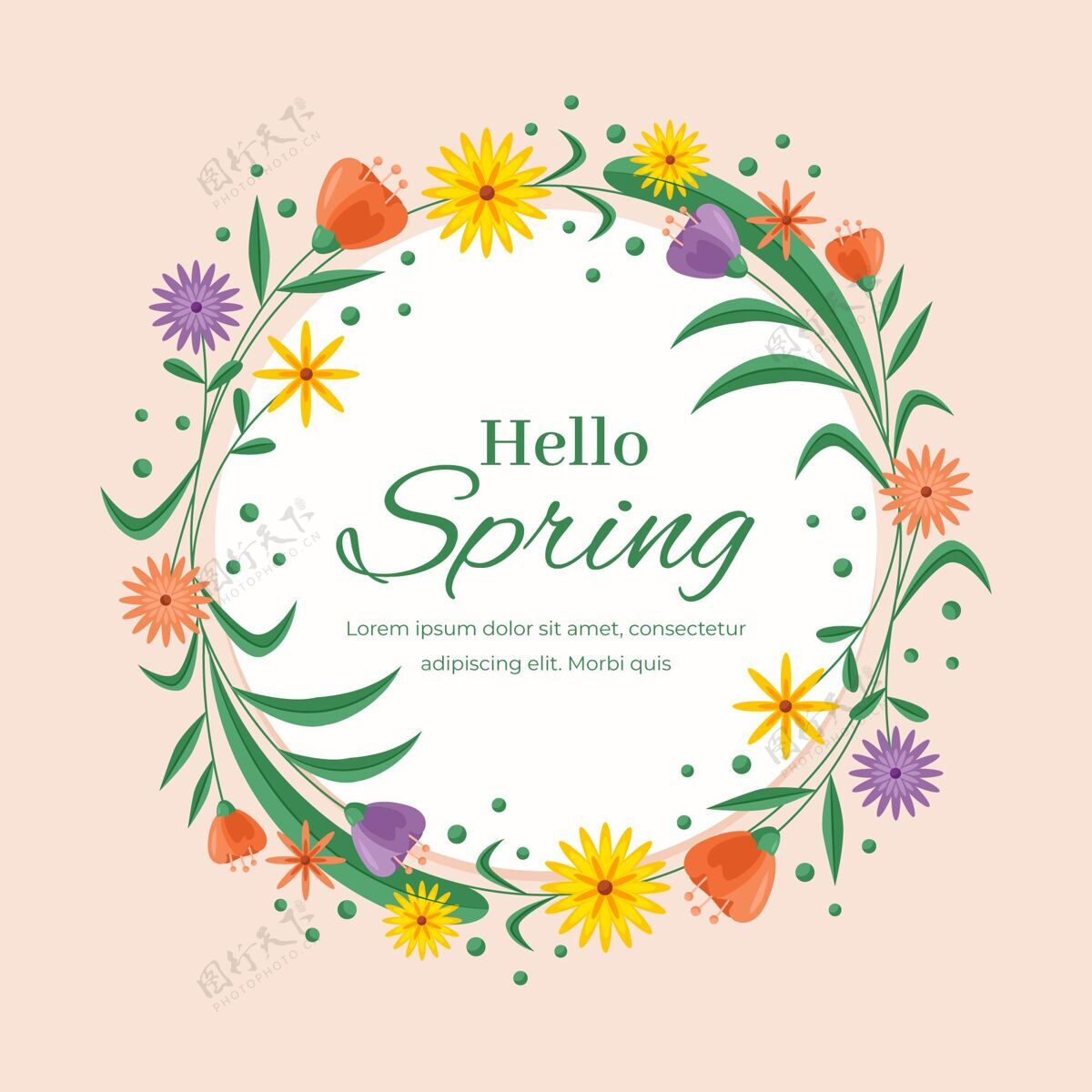 季节平面设计春季花卉圆形框架平面设计蔬菜美丽