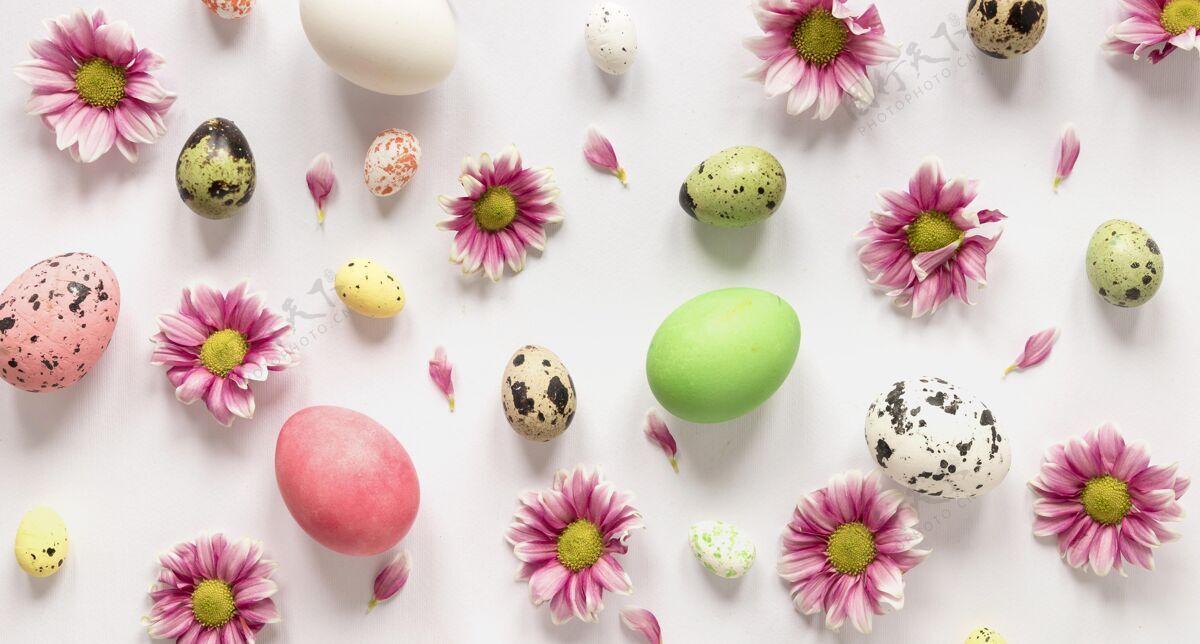 生态清洁季节性复活节彩蛋俯视图护理洗涤剂食物