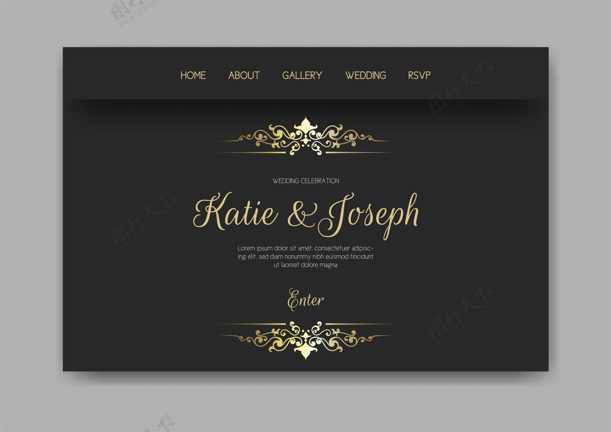 婚礼婚礼网页登陆金与黑设计模板庆祝网页