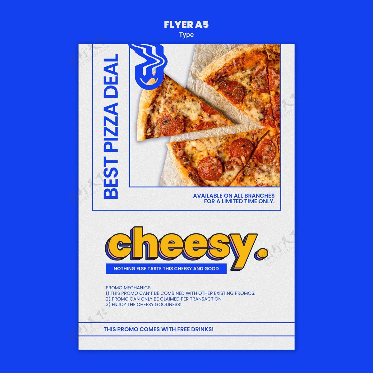 风味新奶酪比萨口味传单模板餐厅印刷模板垂直
