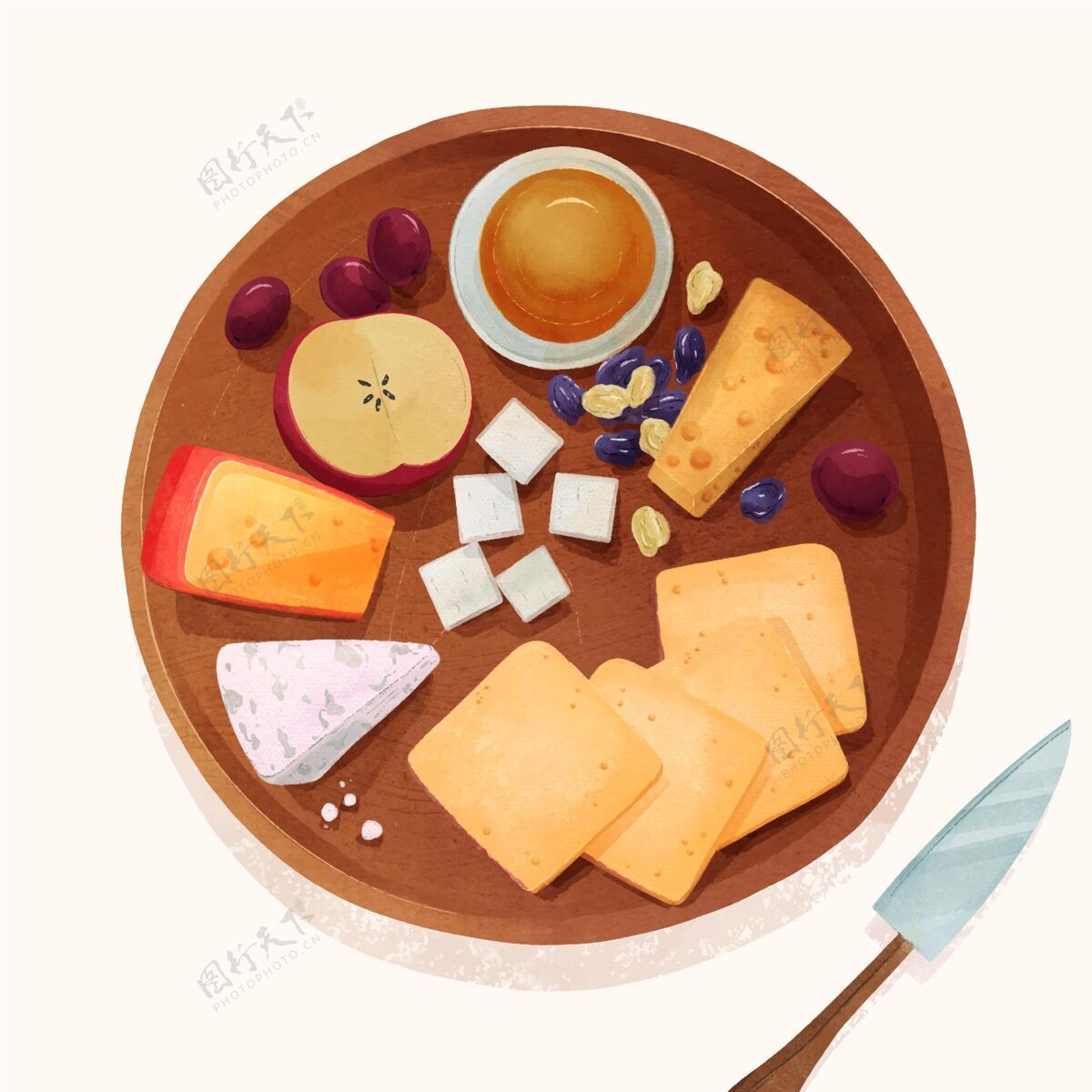小吃水彩奶酪板插图手绘食品手工