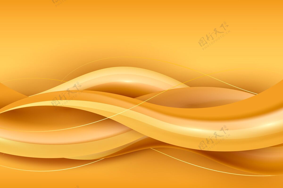 起伏平滑的金色波浪背景卷曲金色卷曲
