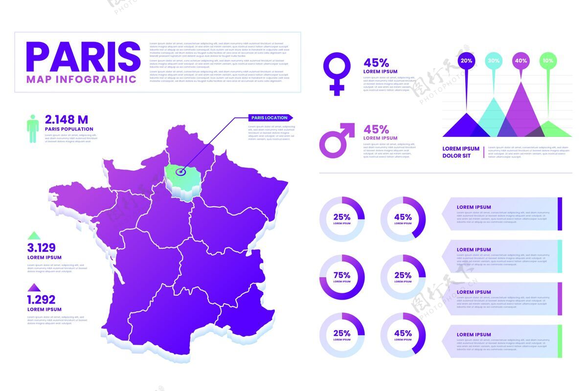 图表巴黎地图信息图形梯度统计信息图巴黎数据