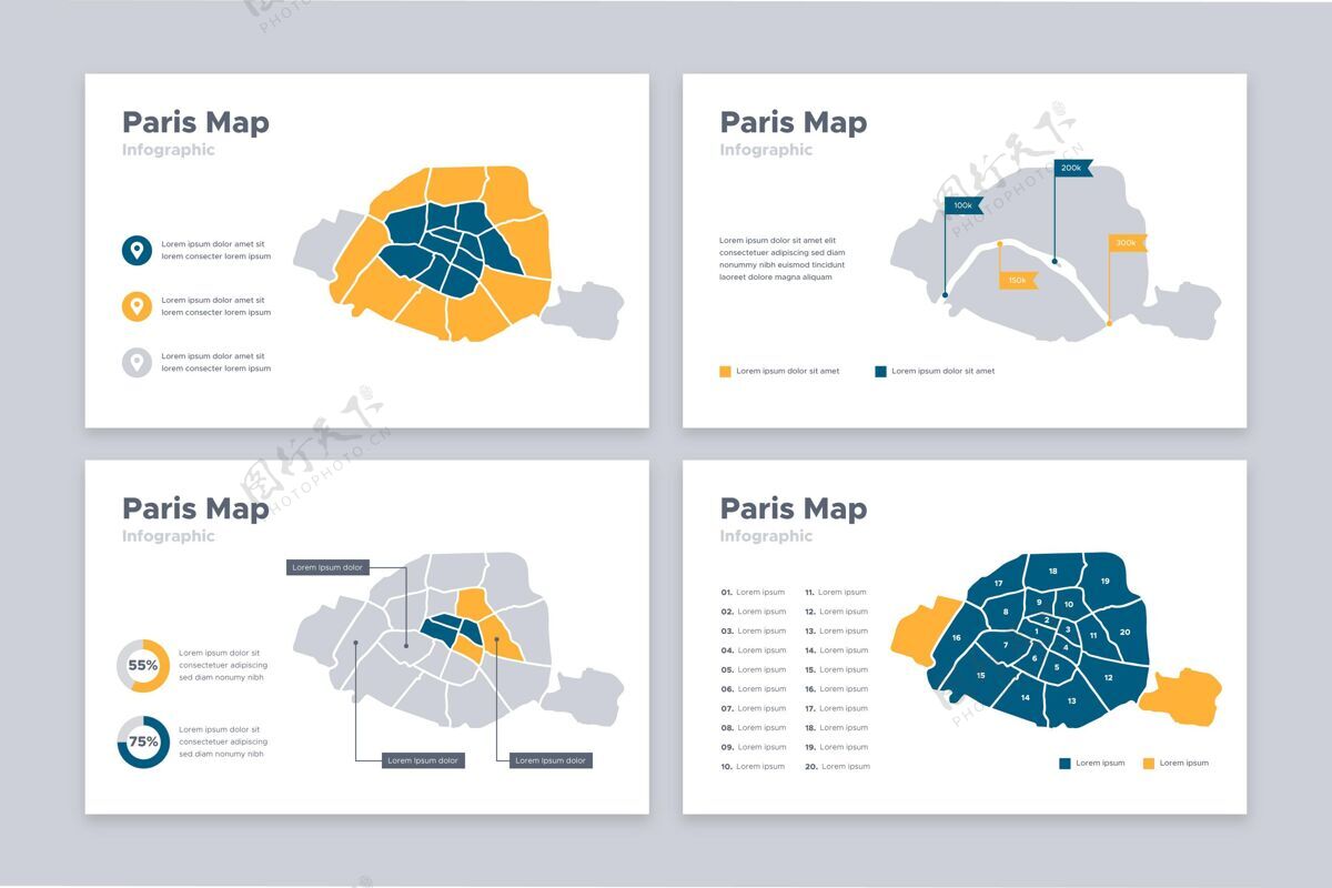 平面平面设计中的巴黎地图信息图信息设计选项