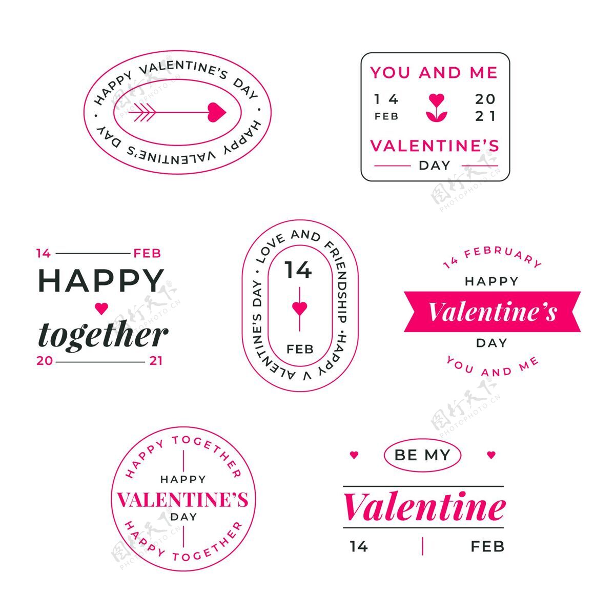 浪漫平面设计情人节标签集庆祝浪漫设置