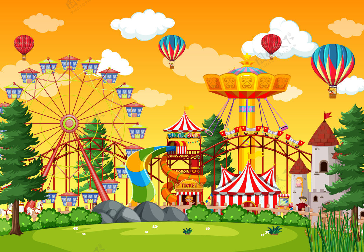 娱乐白天游乐园的场景 空中有气球幻想自然卡通