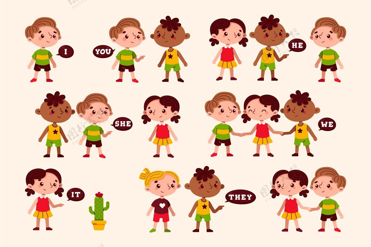 孩子卡通儿童英语主语代词知识英语学科