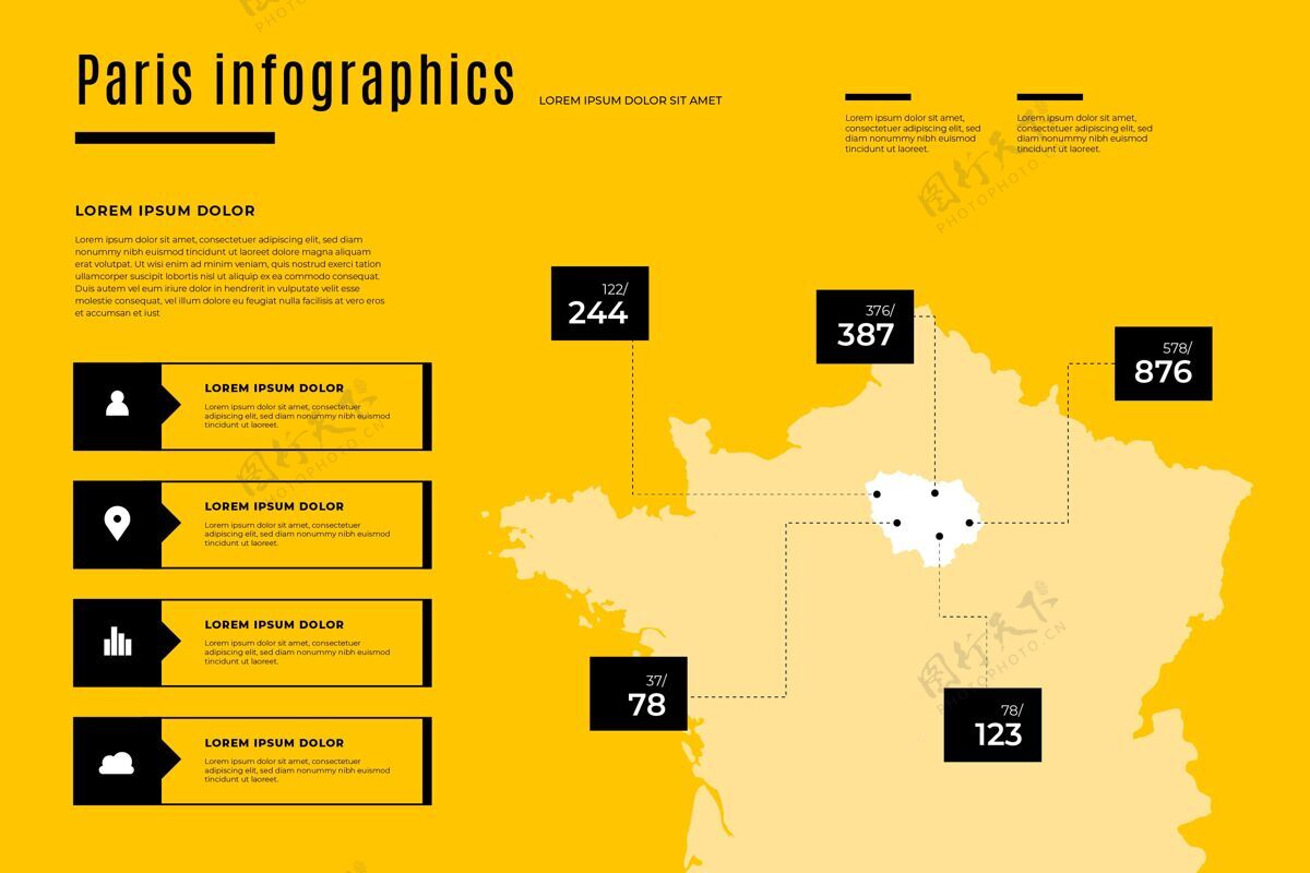 信息图平面设计中的巴黎地图信息图城市地图选项