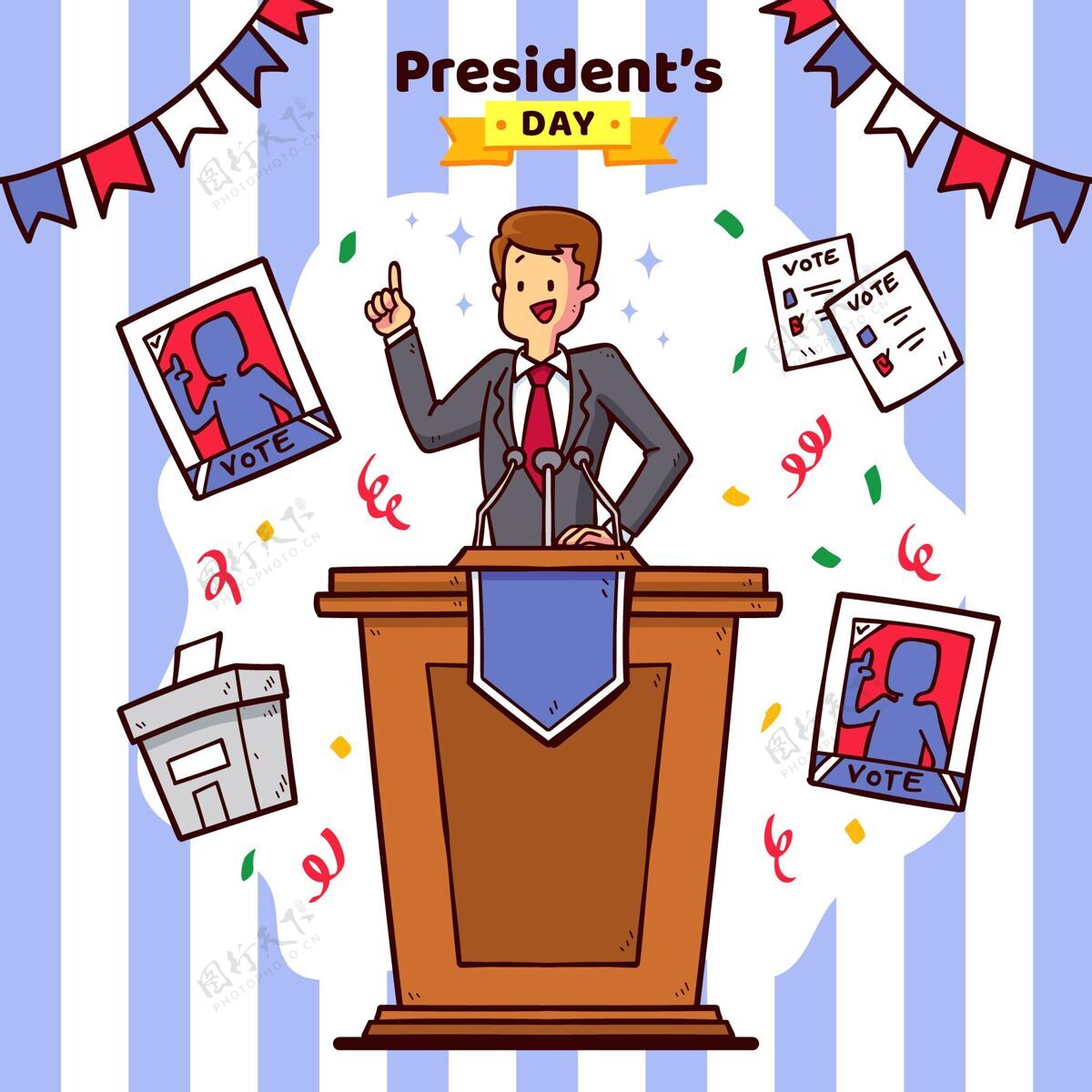 选举带插图的总统日活动宣传片爱国主义庆祝政府