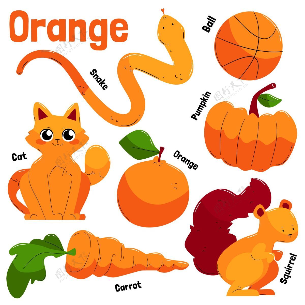 学校收集橙色物体和英语词汇学习颜色幼儿园