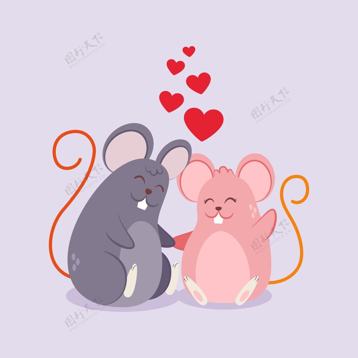 可爱可爱的情人节老鼠情侣天浪漫老鼠