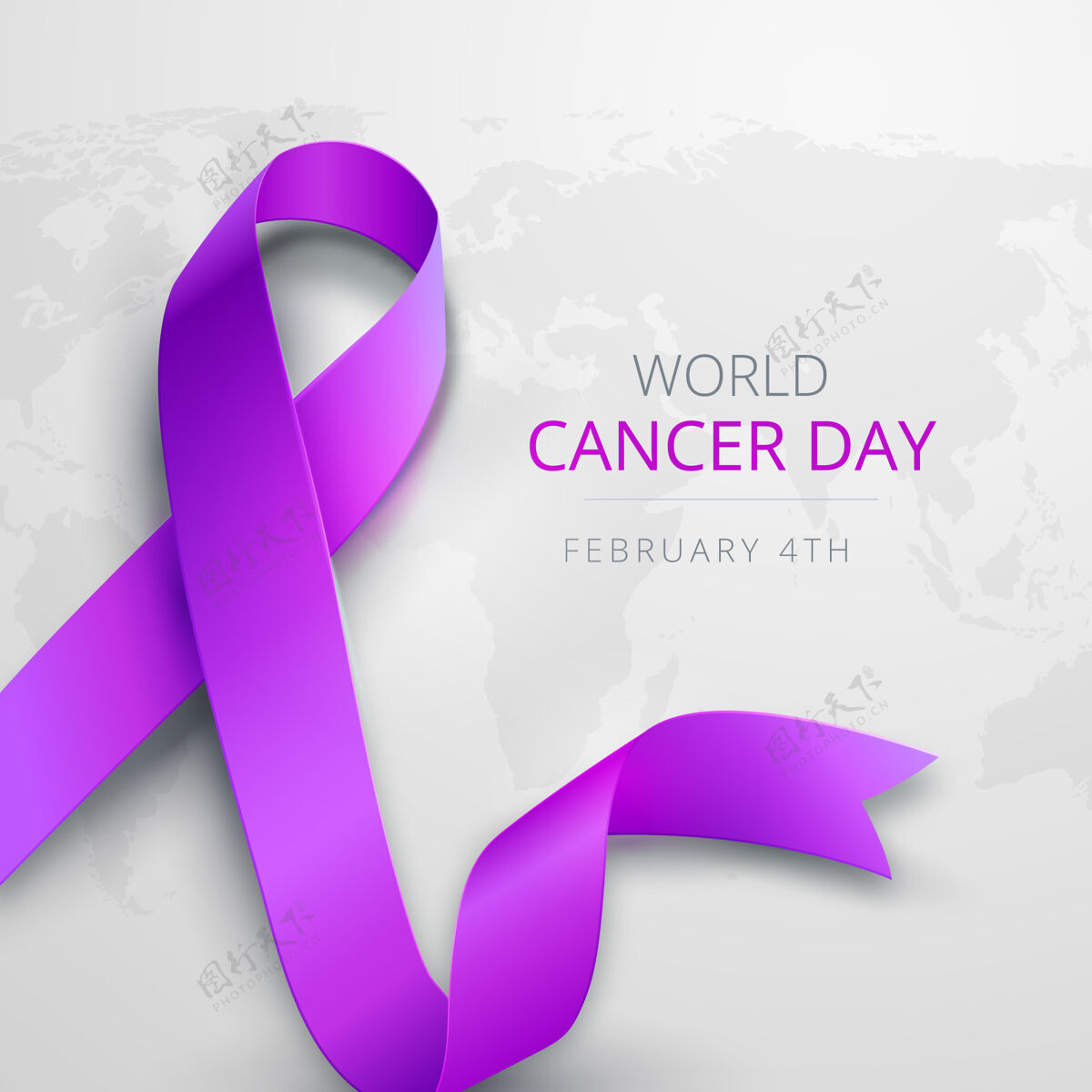 意识紫色渐变世界癌症日丝带弓二月2月4日