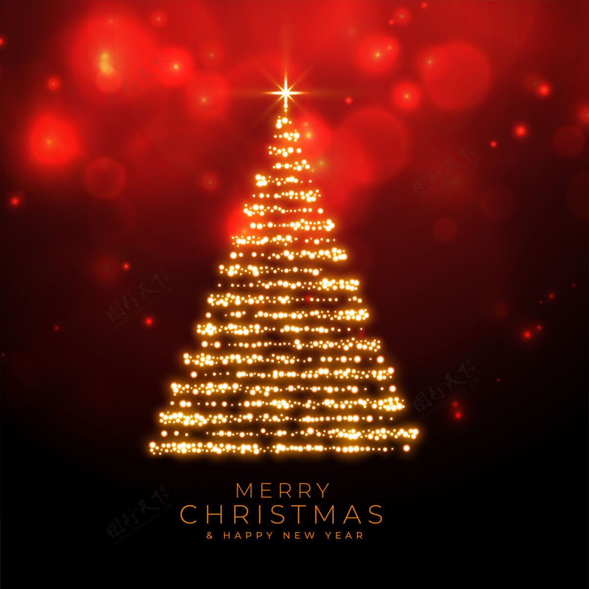 圣诞树圣诞快乐 红色背景上的圣诞树闪闪发光年文化节日