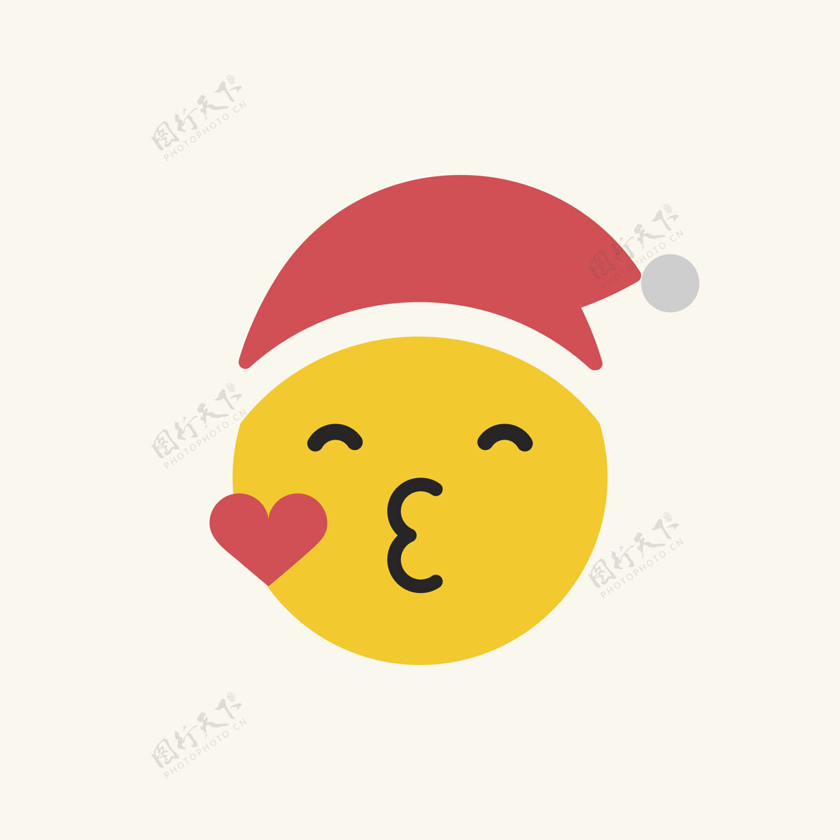 社交圆黄色圣诞老人吹吻表情孤立圣诞快乐在线积极