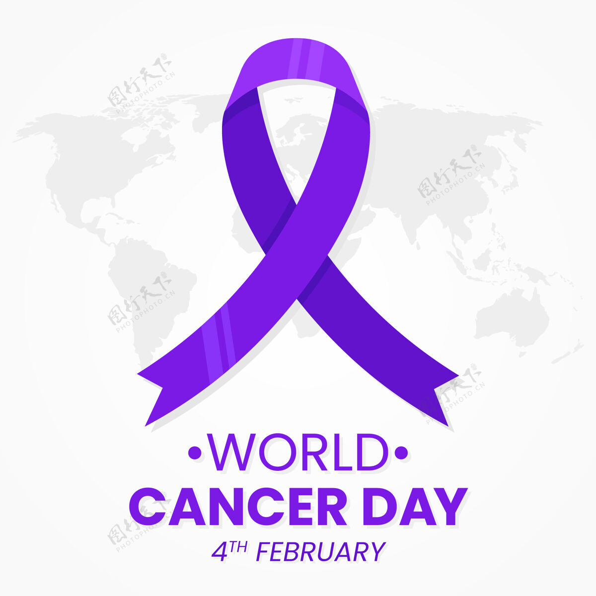 运动世界地图上的癌症日紫丝带2月4日支持4日