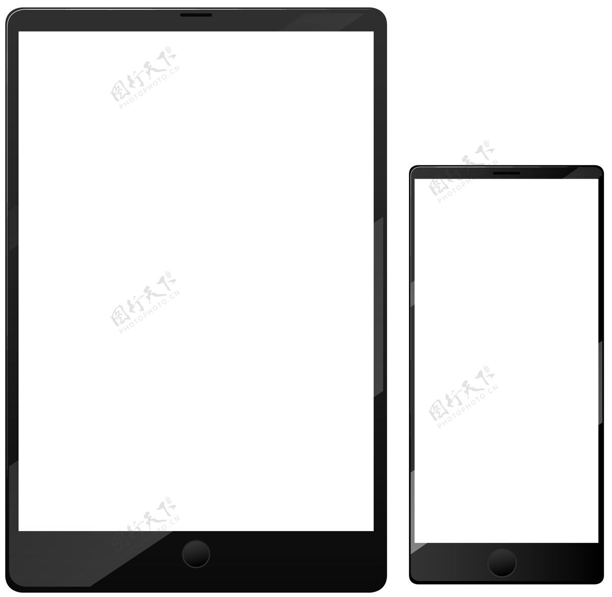手机白屏智能手机和平板电脑图标隔离在白色背景上模板手机智能手机
