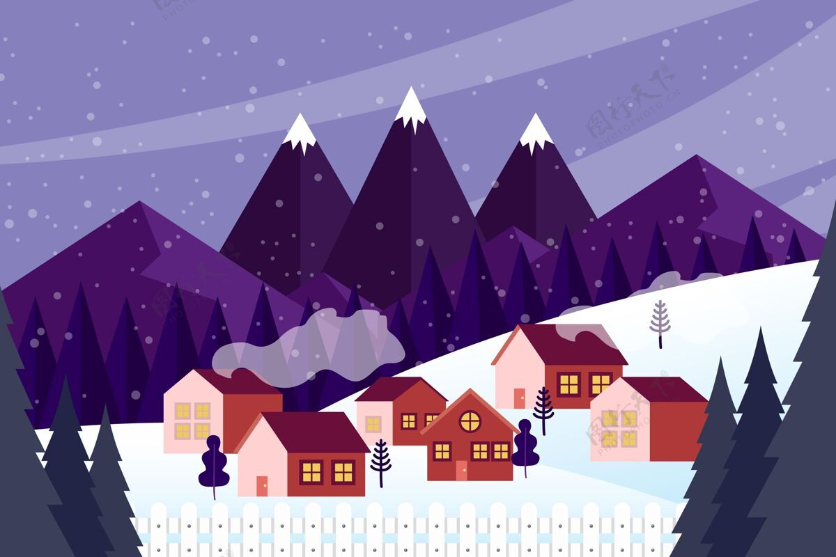 节日平面设计圣诞小镇快乐冬天季节