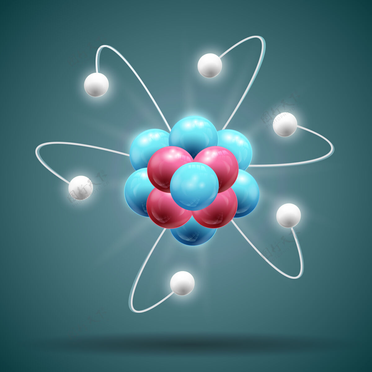 生物科学原子链在白色 蓝色和红色的阴影三维颜色装饰模型化学