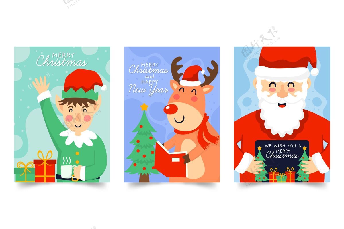 传统手绘圣诞卡收藏十二月季节卡片