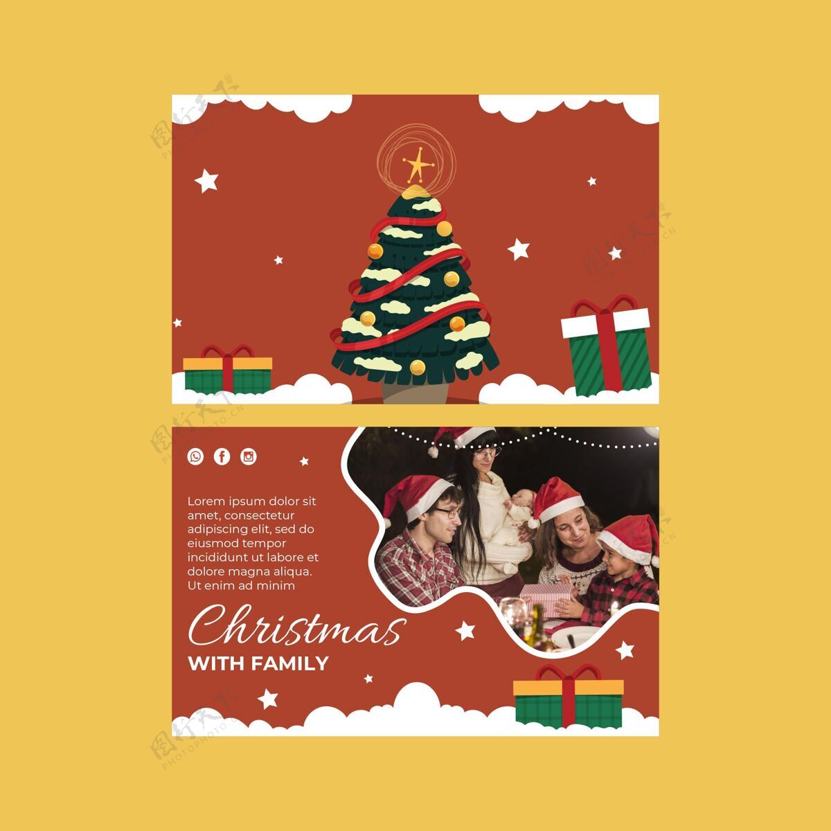 准备印刷圣诞贺卡模板快乐文化传统